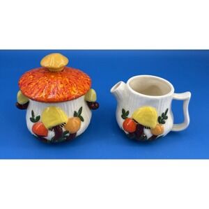 Vintage Arnels Mushroom Creamer Sugar Bowl Set Ceramic Toadstool Cottagecore